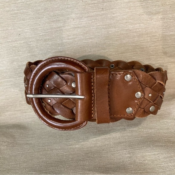 OLD NAVY Sz L Braided Studded Leather Round Buckle Bohemian Belt NEW W/ TAG - Picture 2 of 6